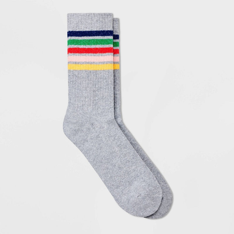 Men's Striped Rainbow Crew Socks 1pk - Original Use Gray 6-12