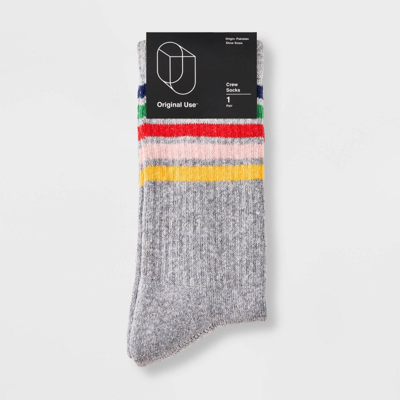 Men's Striped Rainbow Crew Socks 1pk - Original Use Gray 6-12