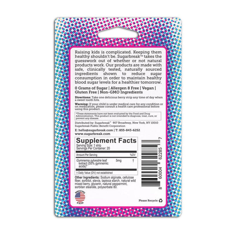 Sugarbreak Resist Kids Vegan Strip to Curb Sugar Cravings - Berry Mint - 20ct