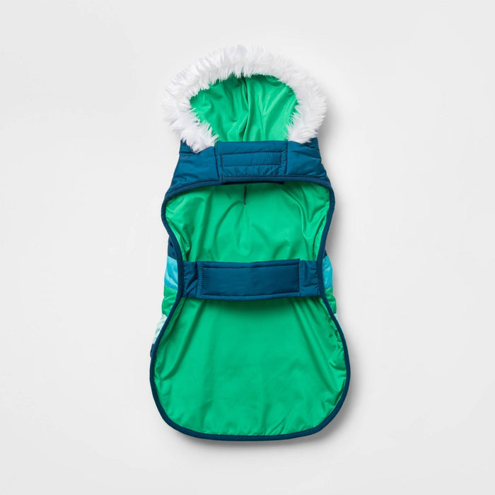 Hooded Stripe Holiday Dog and Cat Puffer Vest - Blue - S - Wondershop