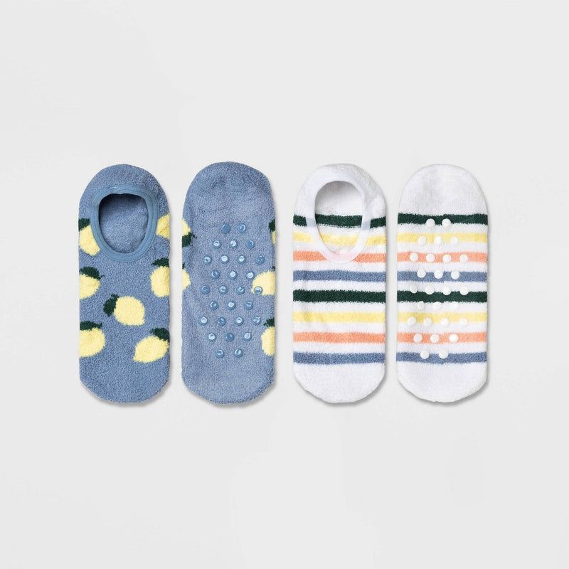 Women's Lemon Cozy 2pk Liner Socks - Blue/White 4-10