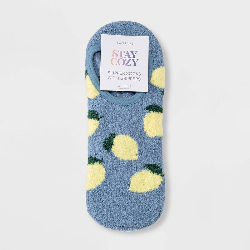 Women's Lemon Cozy 2pk Liner Socks - Blue/White 4-10