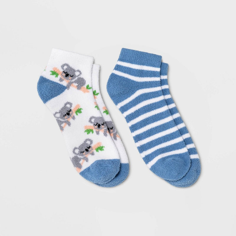 Women's Koala Cozy 2pk Low Cut Socks - White/Blue 4-10