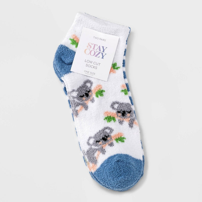 Women's Koala Cozy 2pk Low Cut Socks - White/Blue 4-10