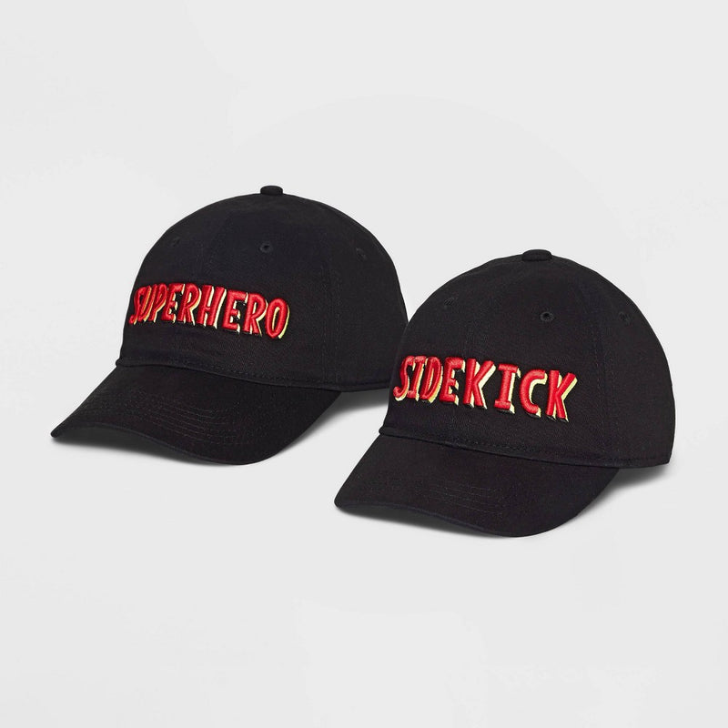 Men's 2pc Sidekick/Superhero Baseball Hat with 3D Embroidery - Goodfellow & Co Black