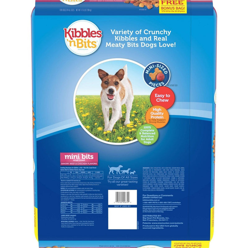 Kibbles 'n Bits Mini Bits Savory Beef & Chicken Flavors Small Breed Complete & Balanced Dry Dog Food - 16lbs (LOCAL PICKUP ONLY)