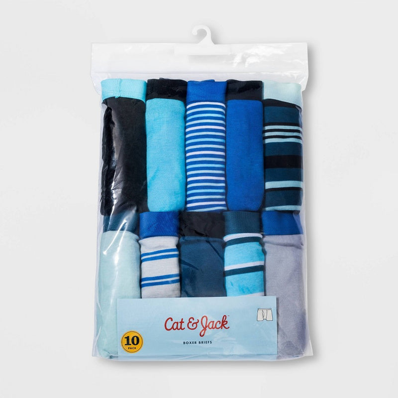 Boys' 10pk Striped Boxer Briefs - Cat & Jack XL