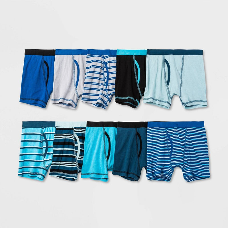 Boys' 10pk Striped Boxer Briefs - Cat & Jack XL