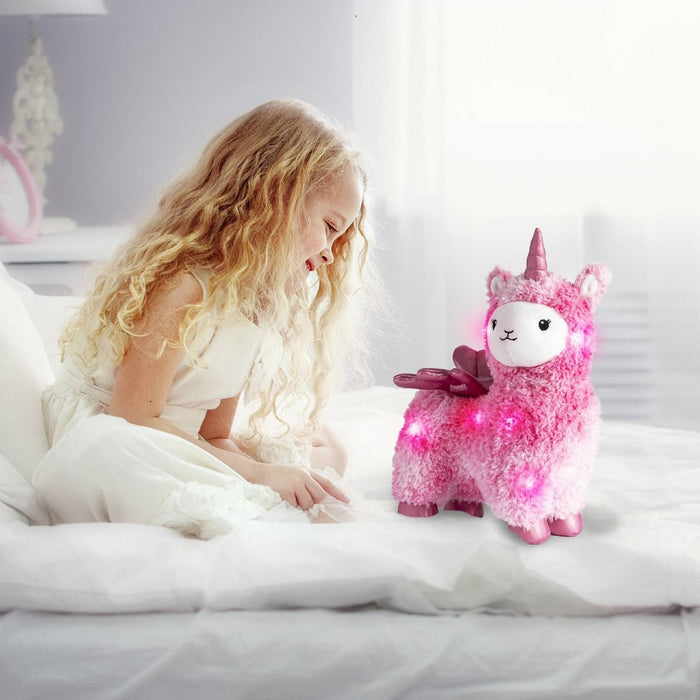 FAO Schwarz Glow Brights Toy Plush LED with Sound Pink Llamacorn 15" Stuffed Animal