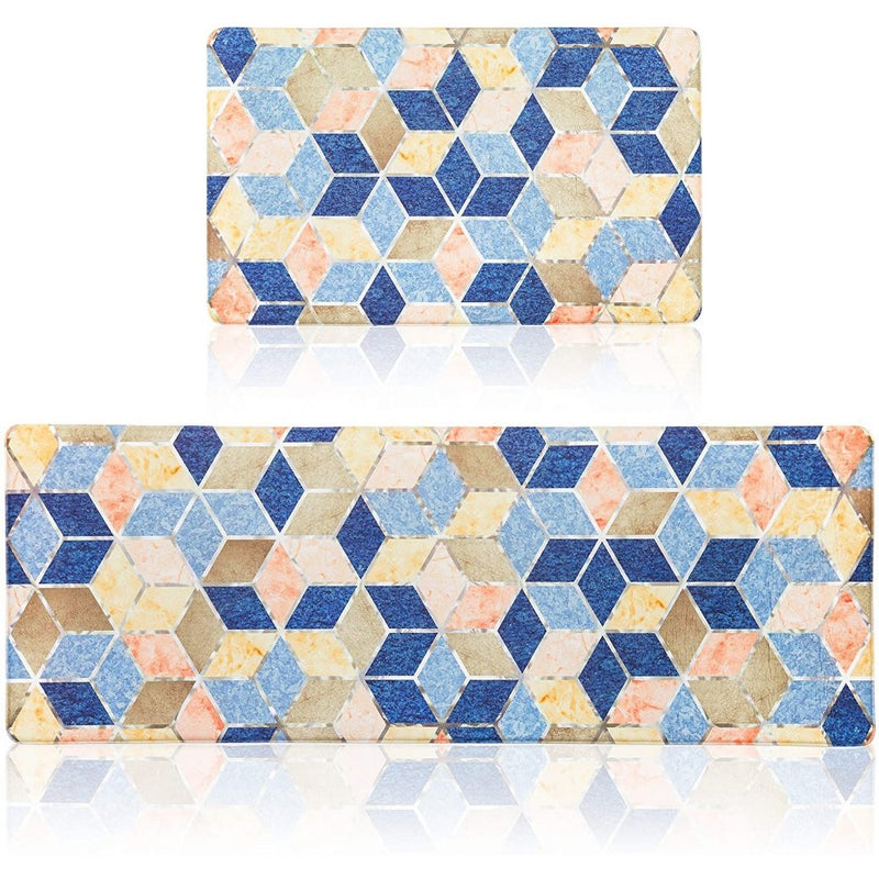 2 Piece Set Anti Fatigue Kitchen Floor Mats, Diamond Pattern Comfort Cushioned Standing Rugs Waterproof, 2 Sizes
