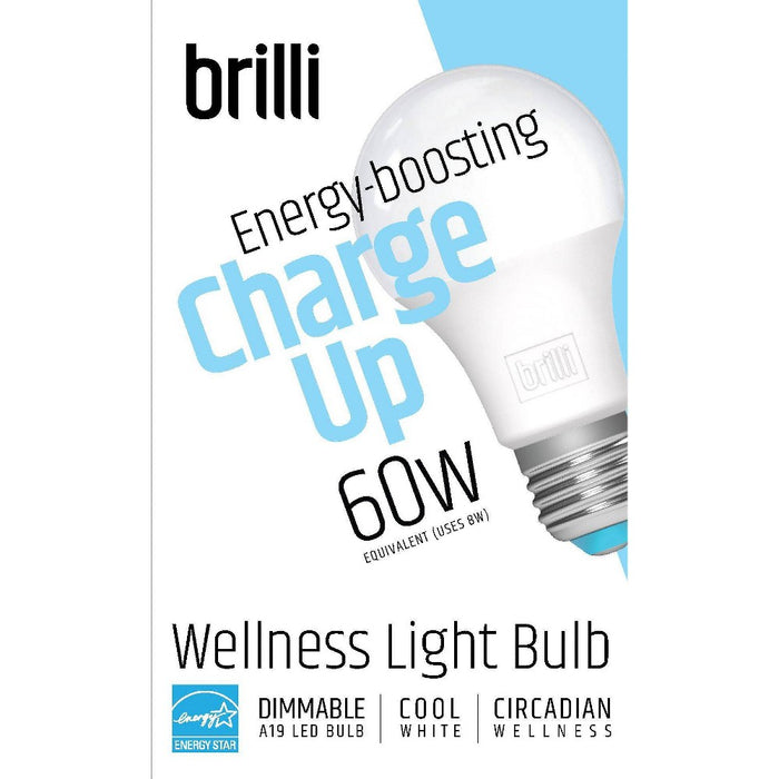 Brilli A19 60W Charge Up Energy-Boosting Dimmable LED Light Bulb White