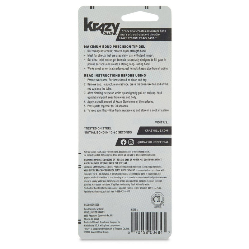 Krazy Glue Maximum Bond Gel Precision Tip Super Glue 4g