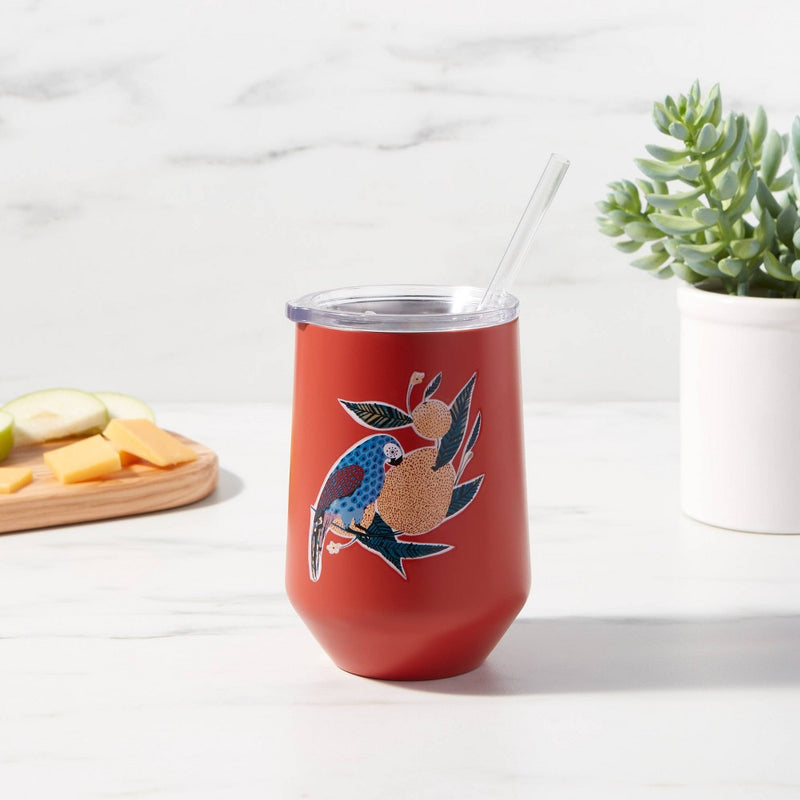 12oz Stainess Steel Wine Tumbler with Slide Lid & Straw Bird - Threshold