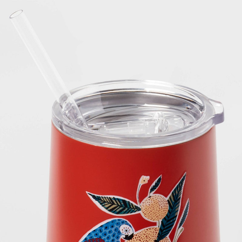 12oz Stainess Steel Wine Tumbler with Slide Lid & Straw Bird - Threshold
