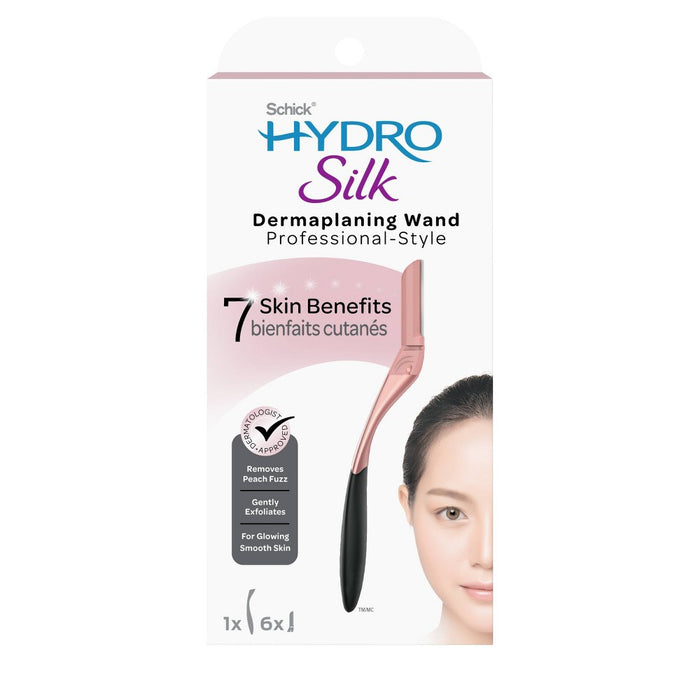 Schick Hydro Silk Exfoliating Dermaplaning Professional Style Wand - 1 Handle and 6 Replacement Refill Blades