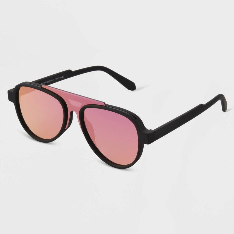 Women's Matte Plastic Aviator Sunglasses with Magenta Lenses - All in Motion Black