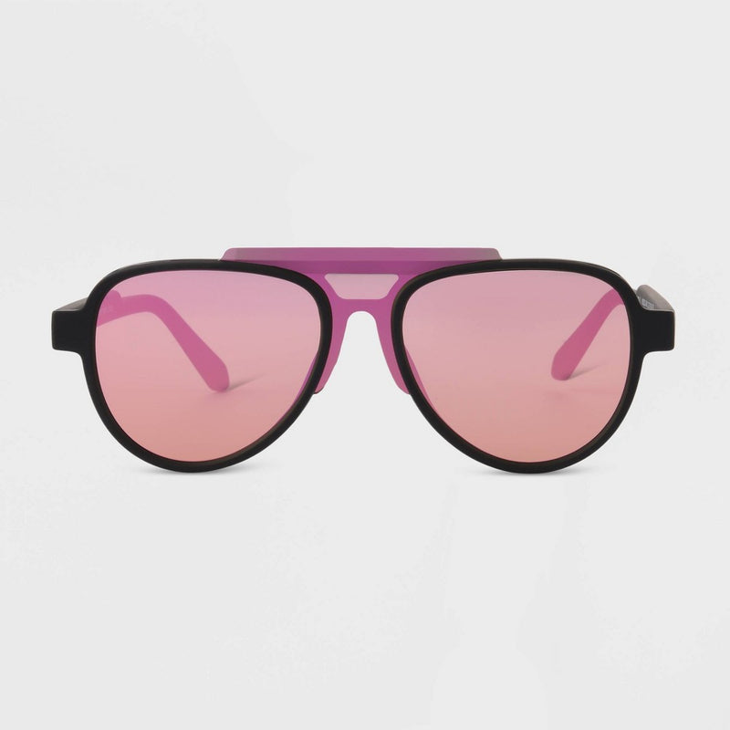Women's Matte Plastic Aviator Sunglasses with Magenta Lenses - All in Motion Black