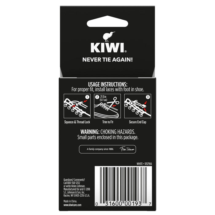 KIWI Sneaker No Tie Shoe Laces - White 1 pair