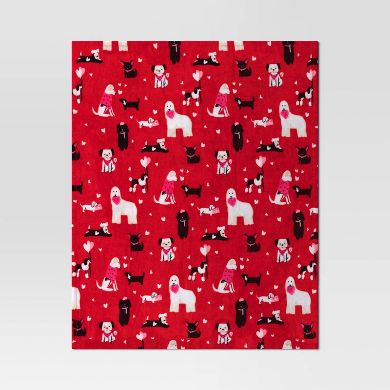 Dog Printed Plush Valentine's Day Throw Blanket Red - Room Essentials