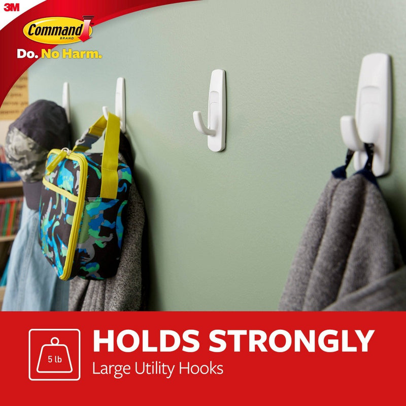 Command 6 Hooks 12 Strips Large Sized Utility Decorative Hooks Value Pack White