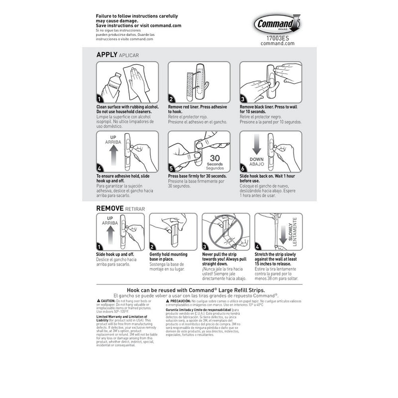 Command 6 Hooks 12 Strips Large Sized Utility Decorative Hooks Value Pack White
