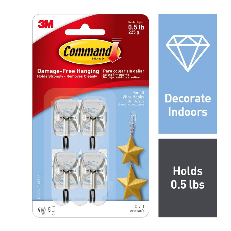Command Small Sized Wire Hooks (4 Hooks/5 Strips) - Clear
