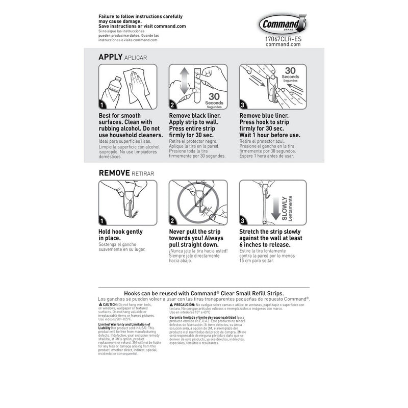 Command Small Sized Wire Hooks (4 Hooks/5 Strips) - Clear