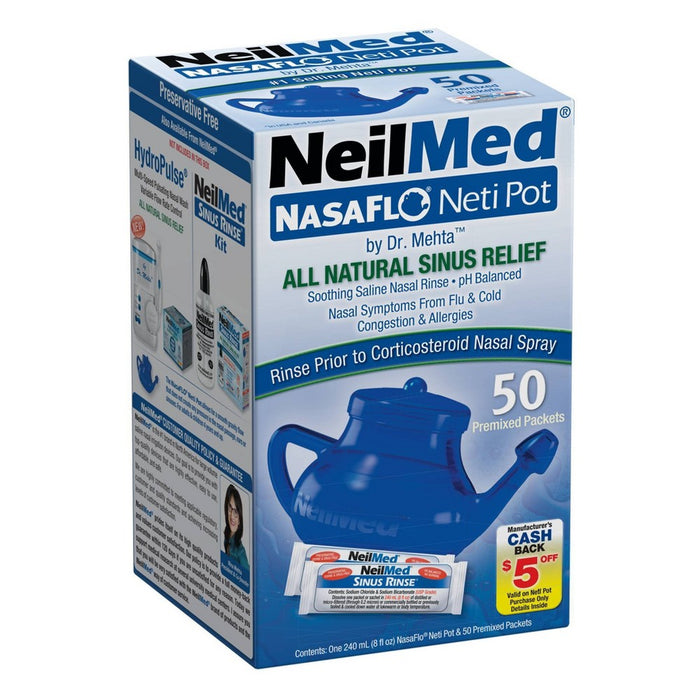 NeilMed NasaFlo Neti Pot Sinus Relief with Premixed Packets - 50ct