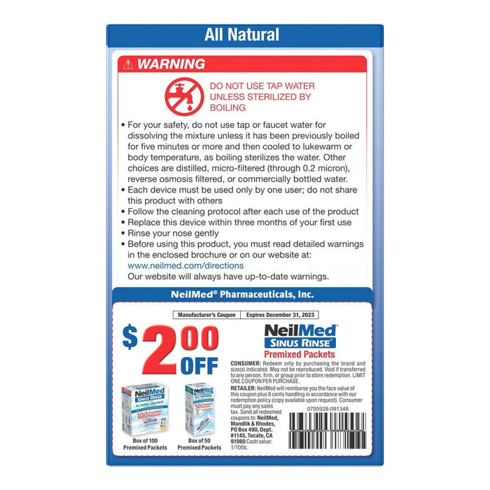 NeilMed NasaFlo Neti Pot Sinus Relief with Premixed Packets - 50ct
