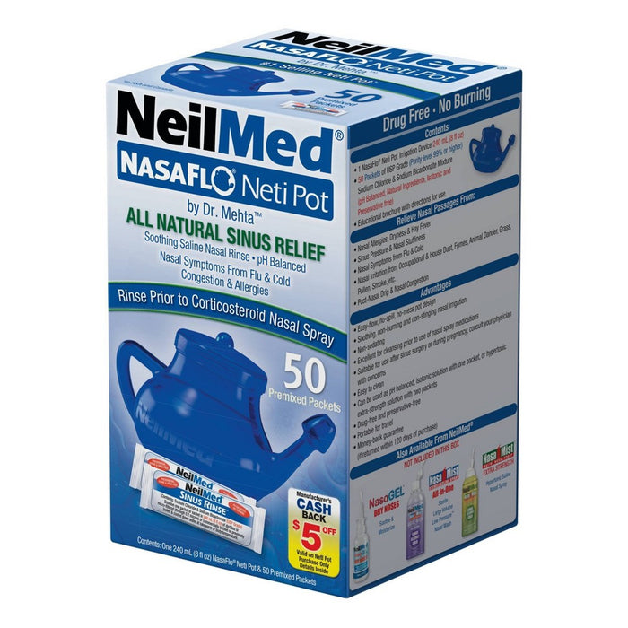 NeilMed NasaFlo Neti Pot Sinus Relief with Premixed Packets - 50ct