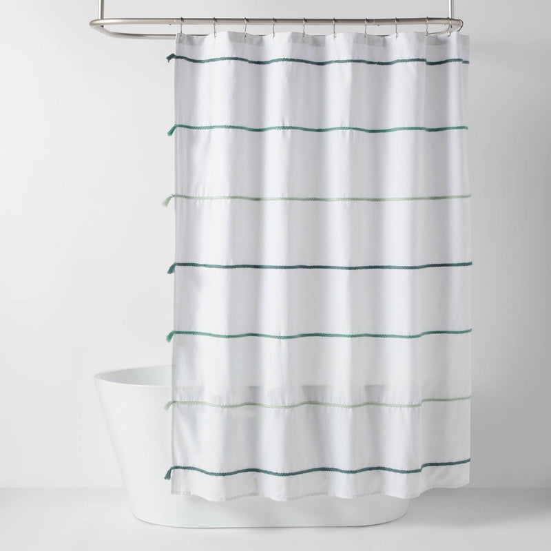 Striped with Tassels Kids' Shower Curtain Blue - Pillowfort