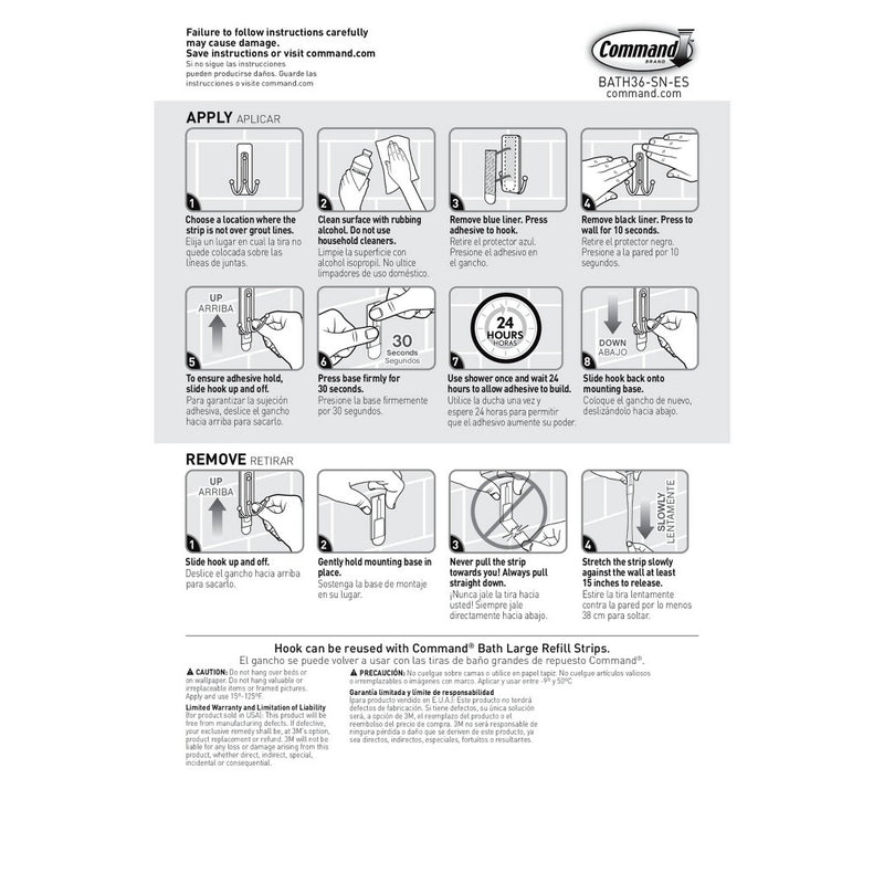 Command Bath Double Wall Hook Metal Satin