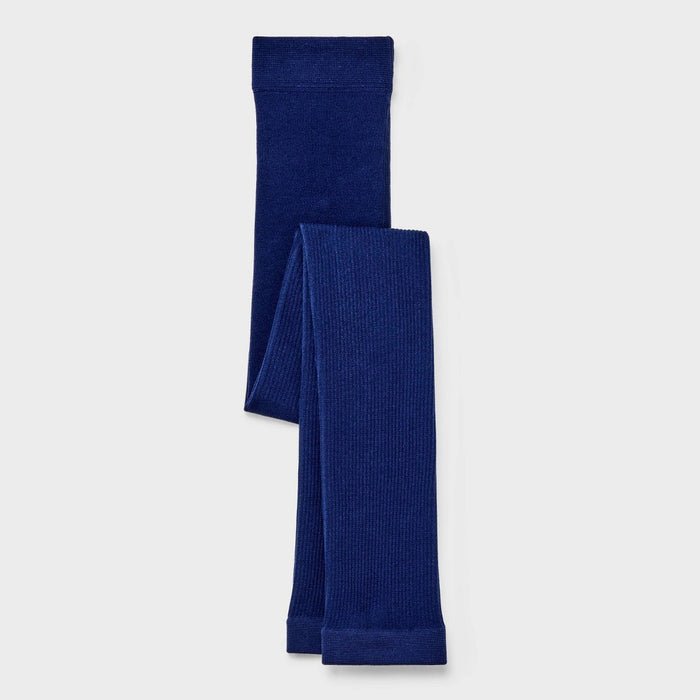 Girls' Fleece Ribbed Footless Tights - Cat & Jack Navy Blue L