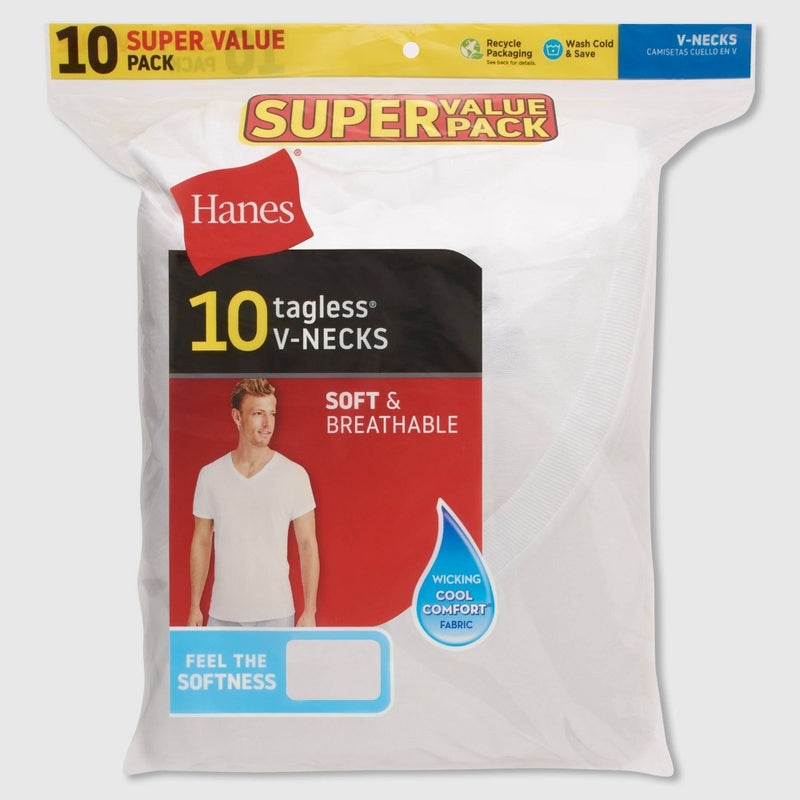 Hanes Men's V-Neck Undershirt 10pk - White L