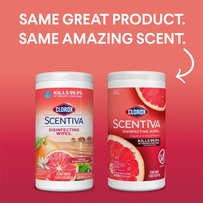 Clorox Scentiva Tahitian Grapefruit Disinfecting Wipes - 75ct