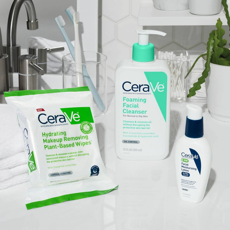 CeraVe Hydrating Makeup Remover Wipes, Plant Based Facial Cleansing Wipes for Sensitive Skin, Fragrance-Free - 25ct