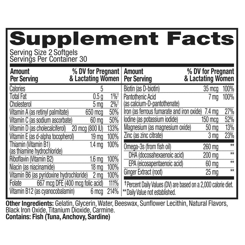 OLLY Ultra Strength Prenatal Multivitamin Softgels with Folic Acid + DHA - 60ct