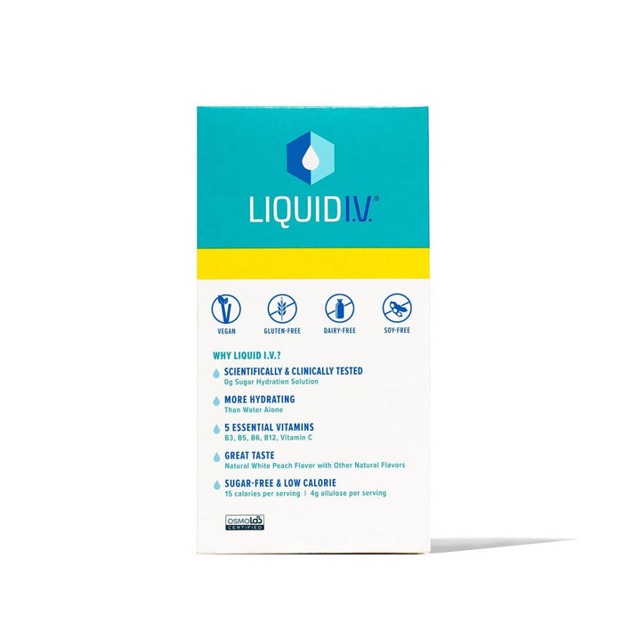 Liquid I.V. Sugar Free Hydration Multiplier Vegan Powder Electrolyte Supplements - White Peach - 0.45oz /10ct