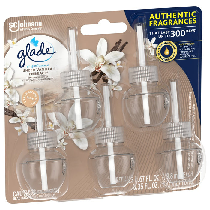 Glade PlugIns Scented Oil Air Freshener - Sheer Vanilla Embrace - 3.35oz/5pk