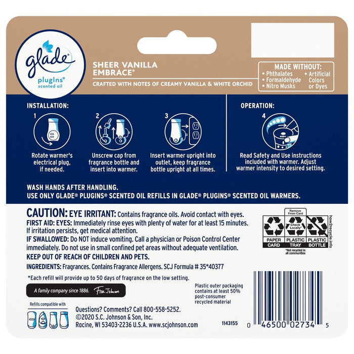 Glade PlugIns Scented Oil Air Freshener - Sheer Vanilla Embrace - 3.35oz/5pk