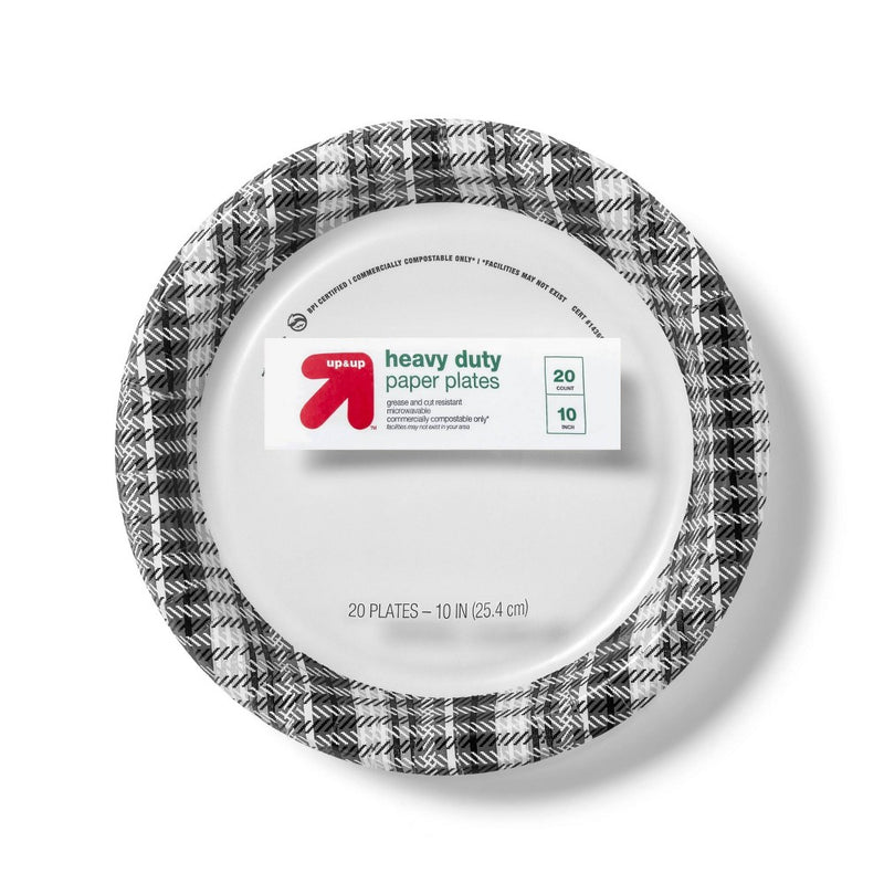Holiday Disposable Dinnerware Plate 10" - Gray Plaid - 20ct - up & up
