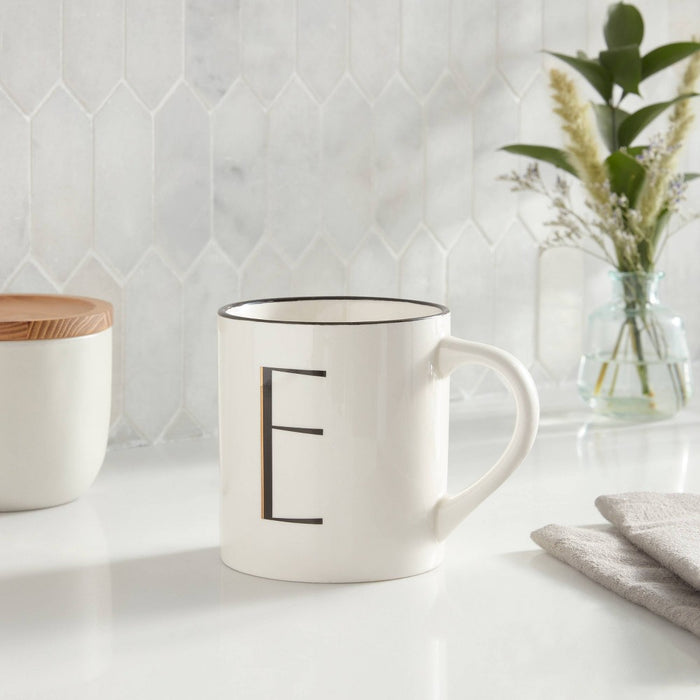 16oz Stoneware Monogram E Mug Ivory - Threshold