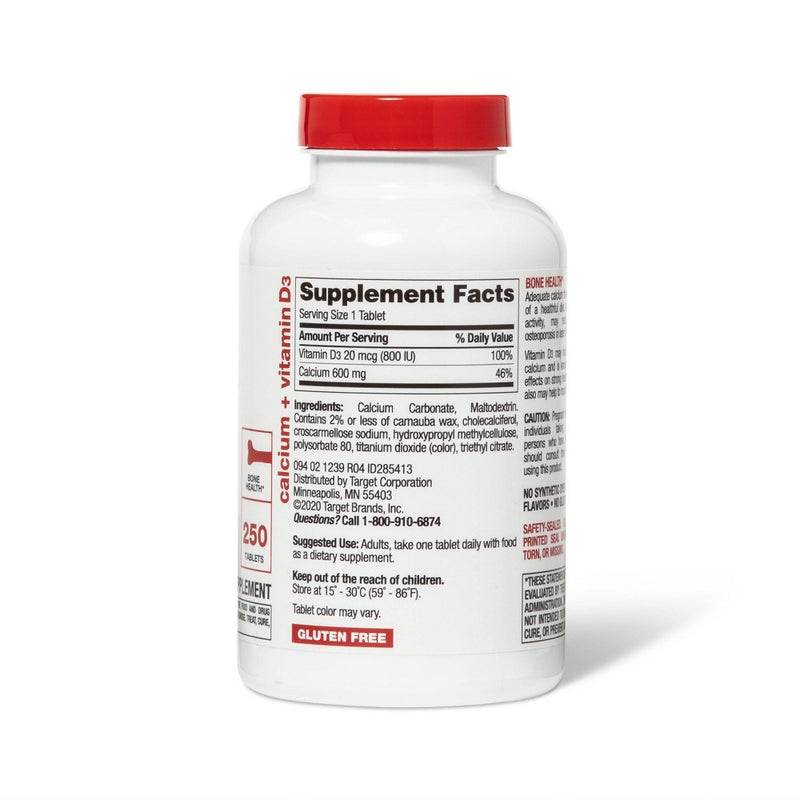 Calcium & Vitamin D Dietary Supplement Coated Tablets - 250ct - up & up