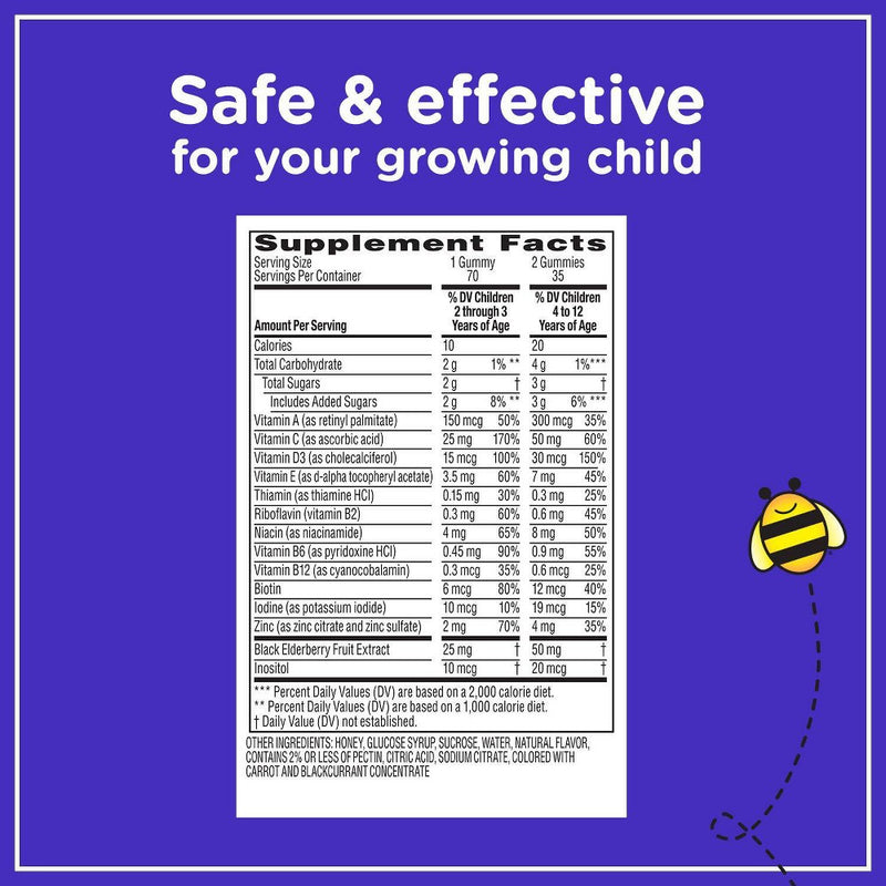 Zarbee's Kid's Complete Multivitamin + Immune Support Gummies, 13 Essential Vitamins - Berry -70ct