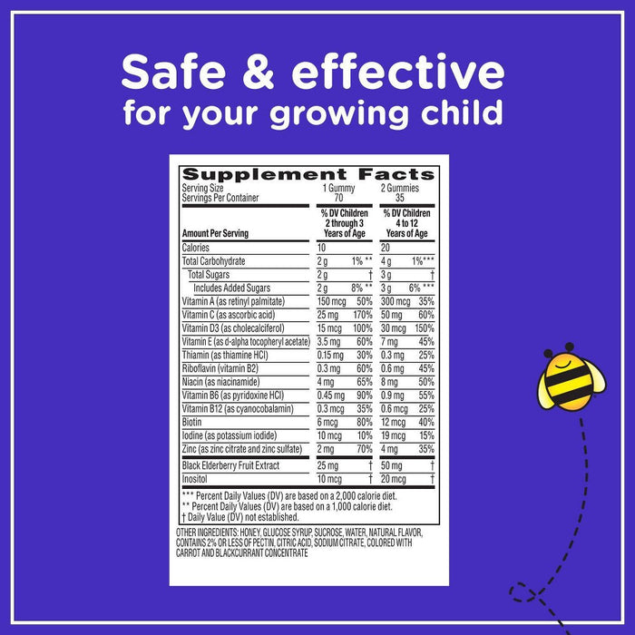 Zarbee's Kid's Complete Multivitamin + Immune Support Gummies, 13 Essential Vitamins - Berry -70ct