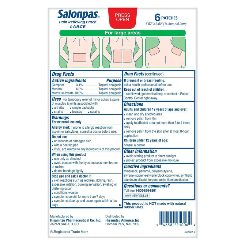 Salonpas Large Pain Relieving Patch - 6ct