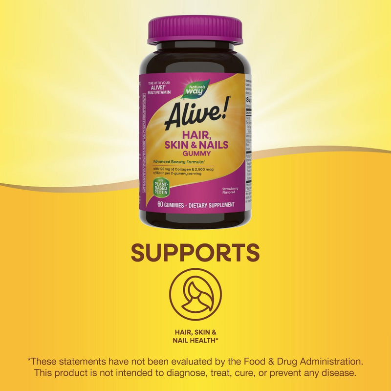 Nature's Way Alive! Hair Skin Nails Gummies - Strawberry Flavored - 60ct