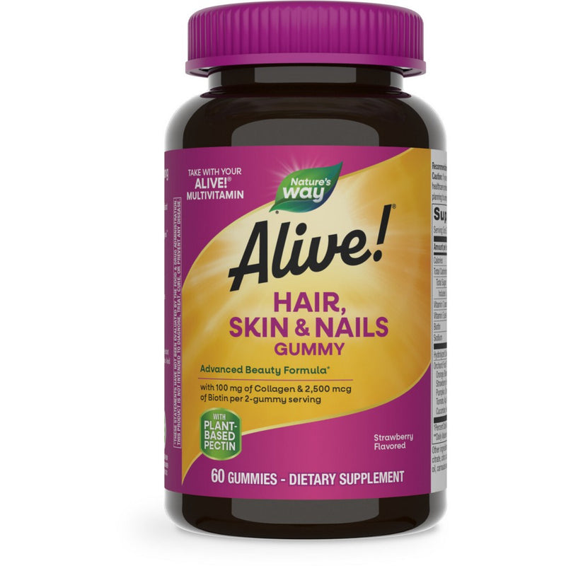 Nature's Way Alive! Hair Skin Nails Gummies - Strawberry Flavored - 60ct