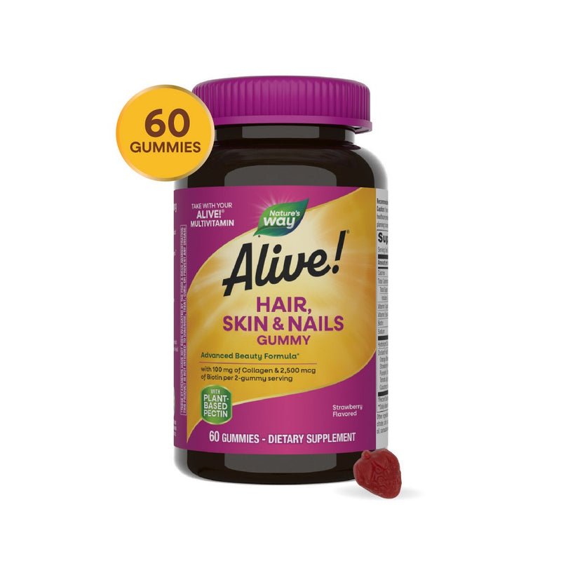 Nature's Way Alive! Hair Skin Nails Gummies - Strawberry Flavored - 60ct