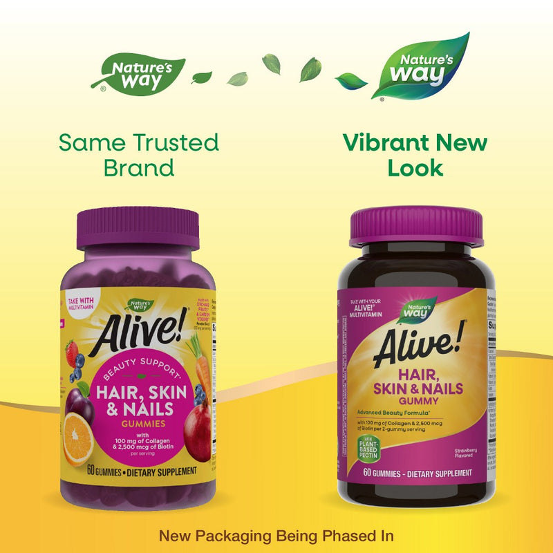 Nature's Way Alive! Hair Skin Nails Gummies - Strawberry Flavored - 60ct